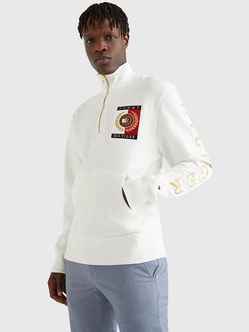 Férfi Tommy Hilfiger Icon square logo zip mockneck Pulóverek Fehér | HU 911SGL